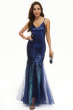 Vestido de baile de tule de lantejoulas pretas
