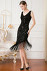 Carregar imagem no visualizador da galeria, Vestido de flapper de lantejoulas pretas de 1920 com franjas