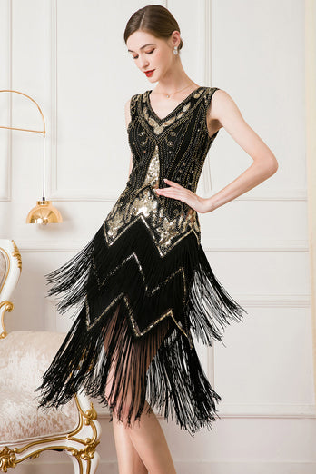 Vestido de lantejoulas franjas dos anos 1920