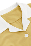 V pescoço amarelo vestido vintage com botão