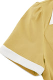 V pescoço amarelo vestido vintage com botão