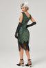 Carregar imagem no visualizador da galeria, Vestido de Gatsby de pescoço de lantejoulas verdes escuras com franjas