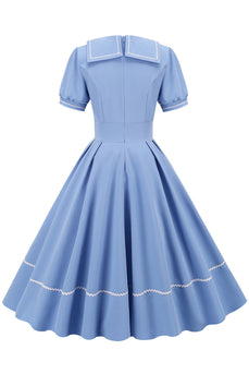 Vestido retro style Sky Blue 1950s com mangas curtas