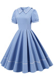 Vestido retro style Sky Blue 1950s com mangas curtas