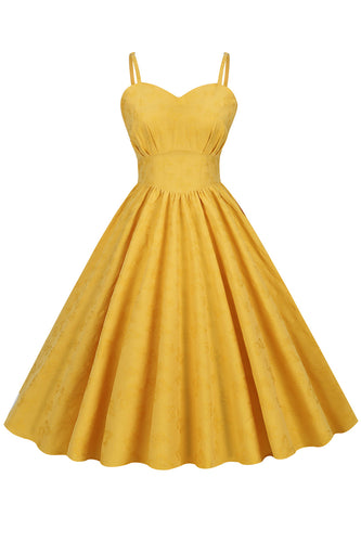 Hepburn retro cintura alta amarelo 1950s vestido