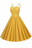 Hepburn retro cintura alta amarelo 1950s vestido