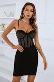 Alças de espaguete beading vestido preto