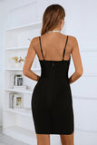 Alças de espaguete beading vestido preto
