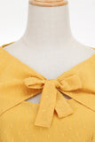 Falso vestido vintage puff manga de arco aberto de duas peças de arco de artifício