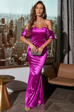 Off Shoulder Fuchsia Prom Dress com ruffles