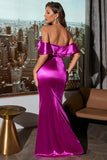 Off Shoulder Fuchsia Prom Dress com ruffles