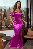 Off Shoulder Fuchsia Prom Dress com ruffles