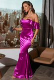 Off Shoulder Fuchsia Prom Dress com ruffles