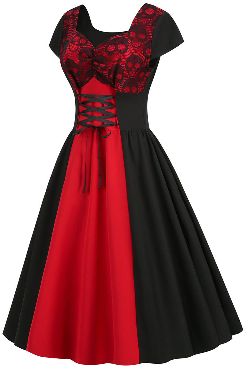 Carregar imagem no visualizador da galeria, Preto e vermelho Halloween Vintage 1950s Vestido