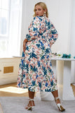 Vestido casuais manga comprida flor azul
