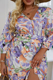 Vestido casuais manga comprida flor azul
