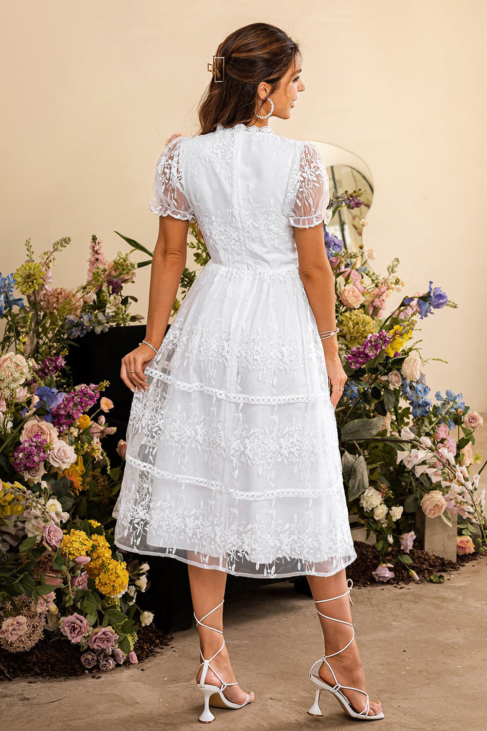 Vestido de cocktail renda comprido branco