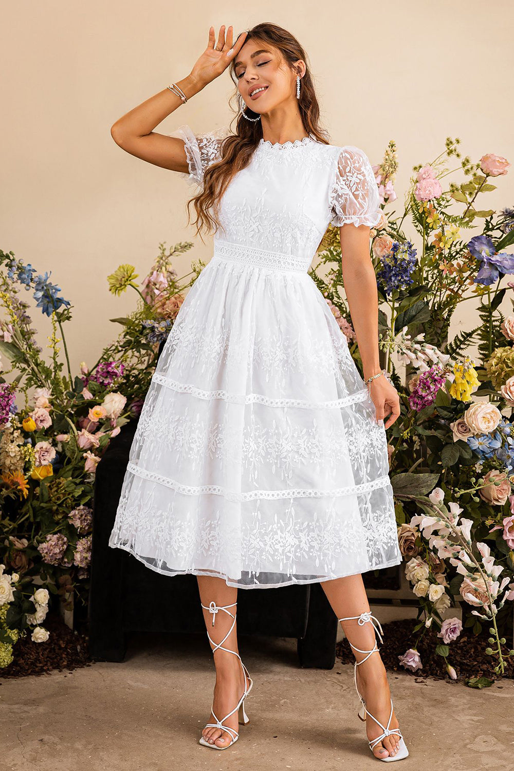 Vestido de cocktail renda comprido branco