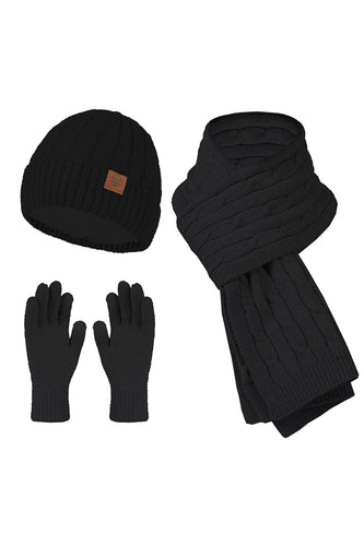 Luvas lenço chapéu 3 peças preto