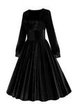 Vestido vintage de veludo manga comprida preto