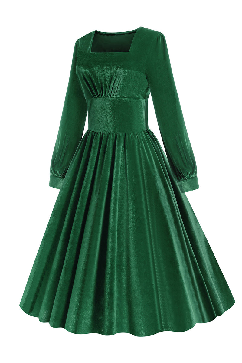 Carregar imagem no visualizador da galeria, Vestido vintage de veludo verde escuro