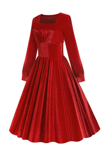 Vestido vintage de veludo vermelho Midi