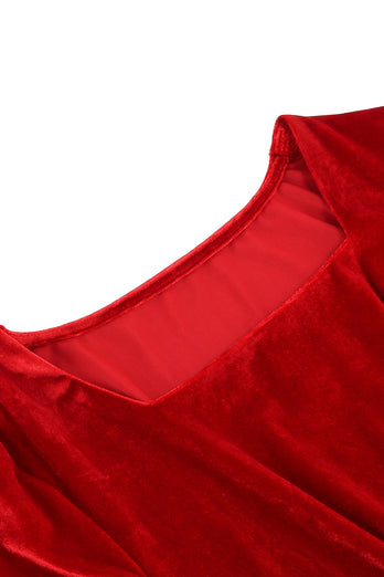 Vestido vintage de veludo vermelho Midi