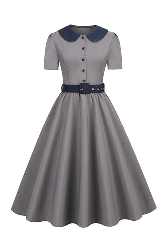 Cinza 1950s Vestido Com Cinto