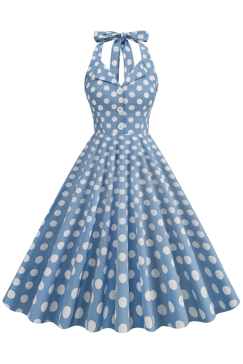 1950s Vestido Pontos de Polka Azul