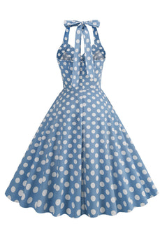 1950s Vestido Pontos de Polka Azul