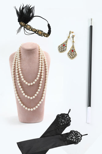 Preto Dourado 1920s Conjunto de Acessórios