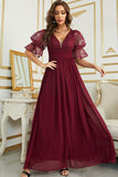 Vestido de Dama de Honor Com Renda Borgonha Chiffon
