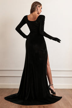 Mangas Compridas Vestido de Festa Preto
