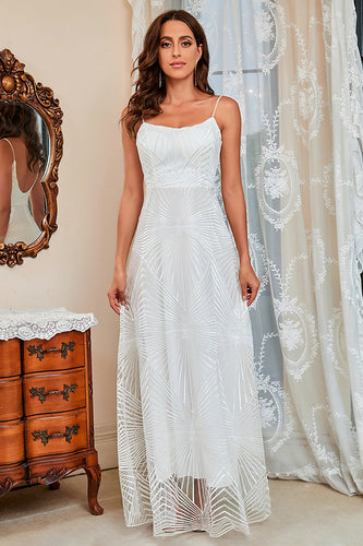 Correias Esparguete Branco A Line Vestido de Festa