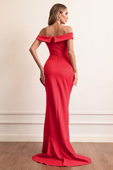 Vermelho Fora do Ombro Vestido de Festa
