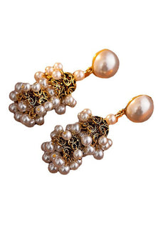 Vintage Golden Pearl Brincos Tassel estilo corte francesa