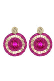 Liga Rhinestones Fuchsia Brincos Redondos