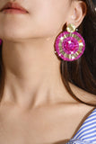 Liga Rhinestones Fuchsia Brincos Redondos