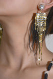 Tassel Feather Rhinestone Brincos Longos