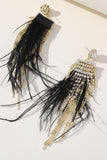 Tassel Feather Rhinestone Brincos Longos