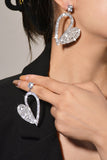 Moda Prata Coração Rhinestone Dangling Brincos para Mulheres