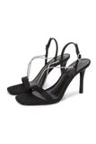 Dedo Quadrado Stiletto Preto Salto Alto com Missangas
