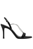 Dedo Quadrado Stiletto Preto Salto Alto com Missangas