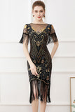 Preto Lantejoulas 1920s Vestido com Franjas