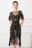 Preto Lantejoulas 1920s Vestido com Franjas