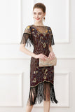 Preto Lantejoulas 1920s Vestido com Franjas