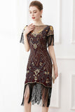 Preto Lantejoulas 1920s Vestido com Franjas