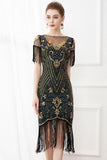 Preto Lantejoulas 1920s Vestido com Franjas