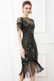 Preto Lantejoulas 1920s Vestido com Franjas