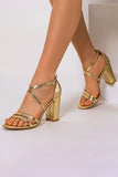 Sandália Golden Chunky High Heel Ankle Strap